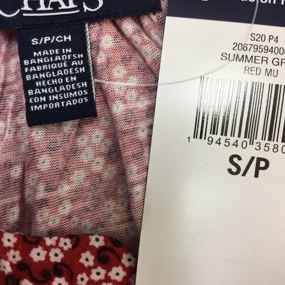 Chaps Women's Short Sleeve Peasant Top Small NWT Red Flower Print Tie Detail - Picture 5 of 6